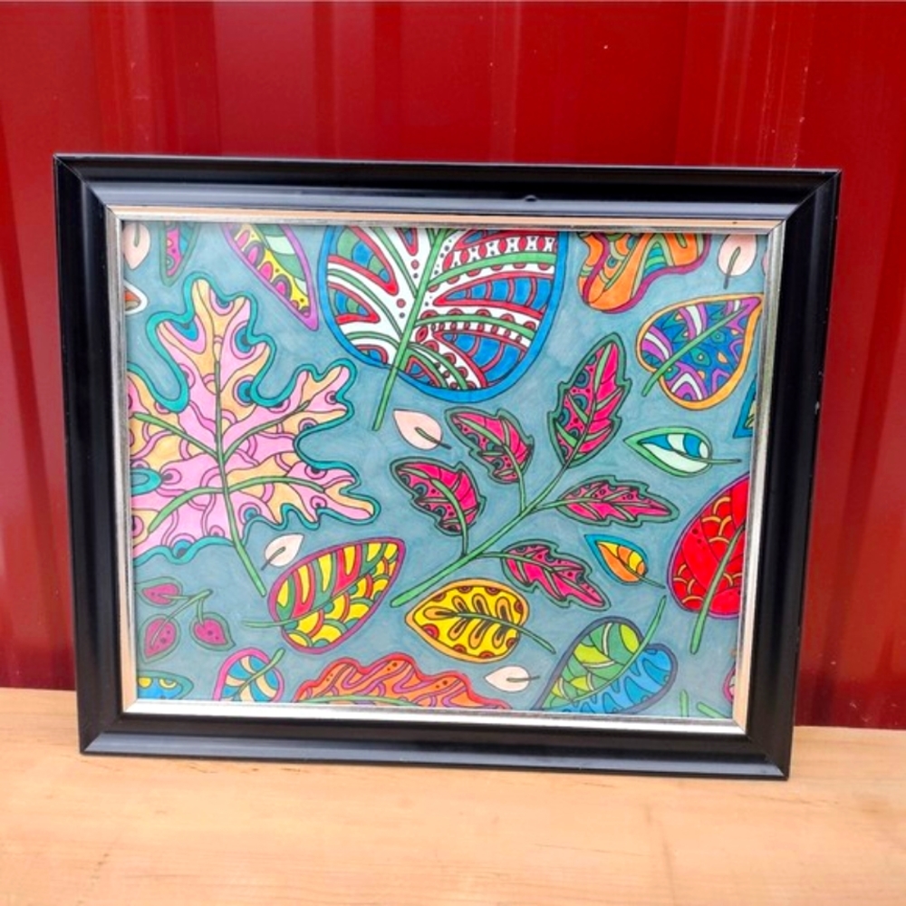 Hand Colored Leafs Black Framed Standing Wall Art Room Decor Home Decor